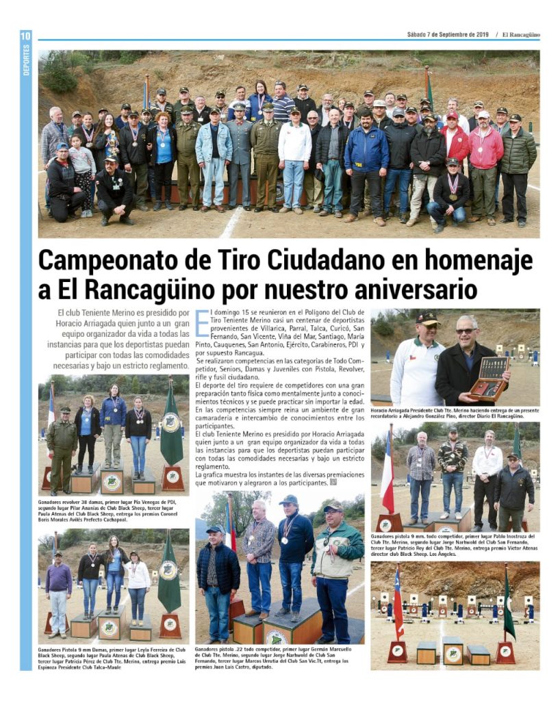 Publicación de nuestro Campeonato de Tiro Ciudadano en diario El Rancaguino